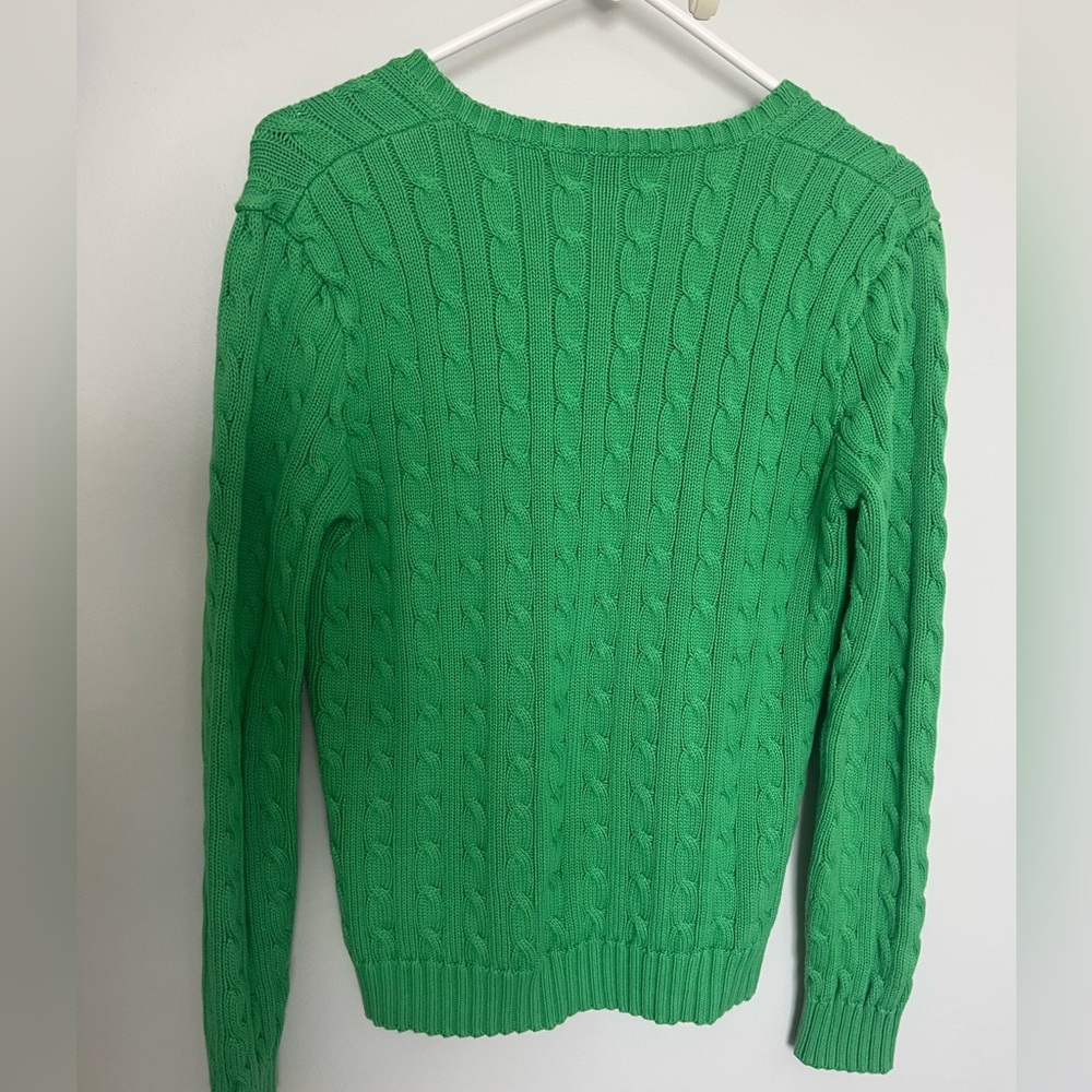 Ralph Lauren Polo Cable Knit Kelly Green V-neck Sport Sweater Women’s Large - Picture 2 of 4